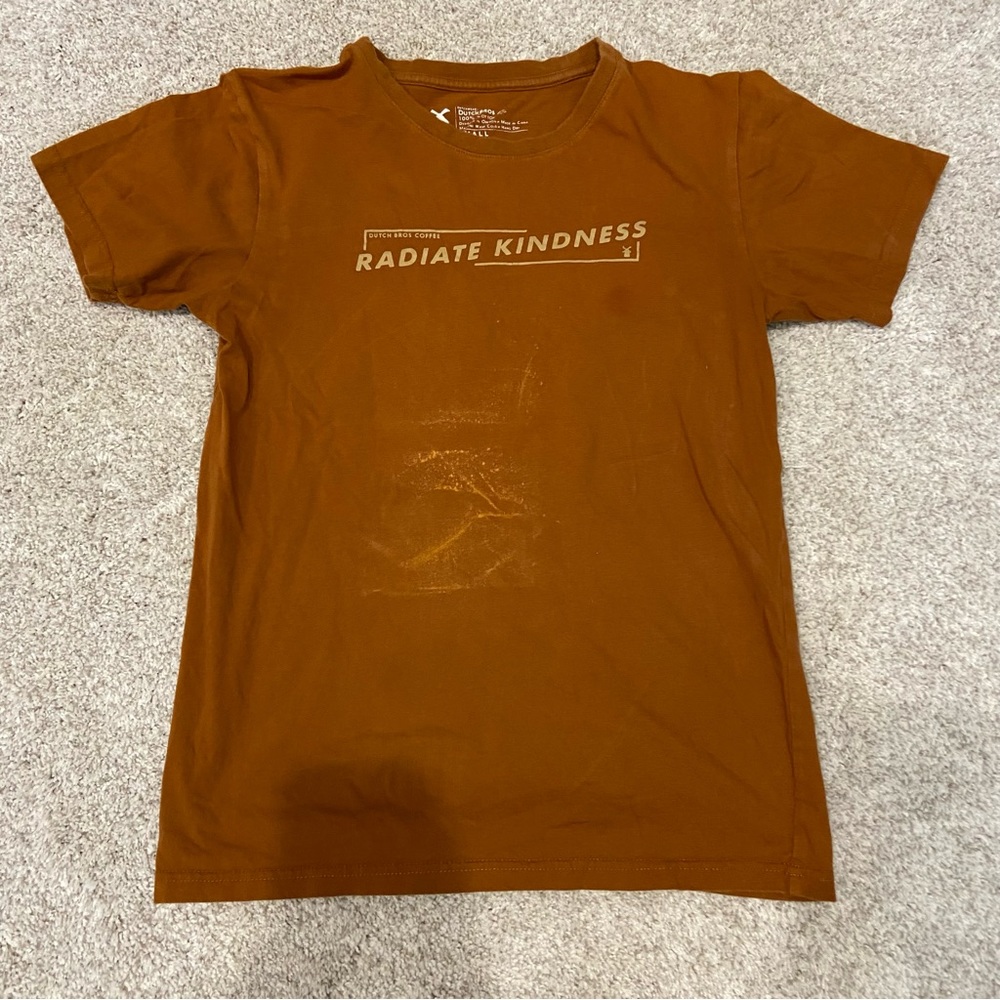 Dutch Bros coffee “radiate kindness” burnt orange tee